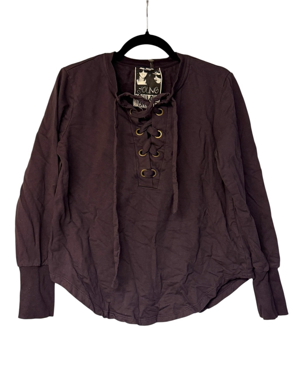 Young Fabulous & Broke Plum Graphic Lace-Up Top
